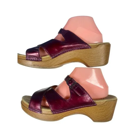 Dansko Sela Womens 41Sandals Eggplant Burgandy Leather Clogs Heels - Picture 3 of 11